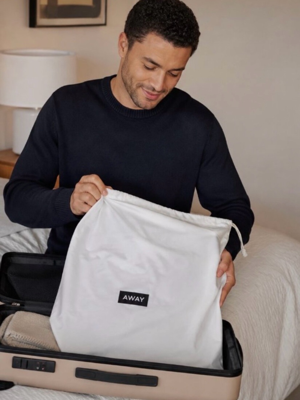 NWOT-Away White Drawstring Dust Bag